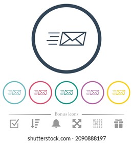 Enviando iconos de color plano de contorno de correo expreso en contornos redondos. 6 iconos de bonificación incluidos.