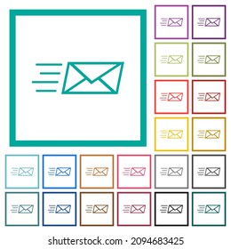 Sending express mail outline flat color icons with quadrant frames on white background
