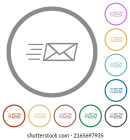 Sending express mail outline flat color icons in round outlines on white background