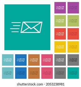 Sending express mail outline multi colored flat icons on plain square backgrounds. Included white and darker icon variations for hover or active effects.