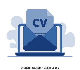 Sending the formed resume by e-mail. Download resume. CV, recruitment process. Vector illustration