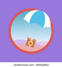 Sending a gift flies to parachute in the sky . Vector. icon.Flat. EPS 10