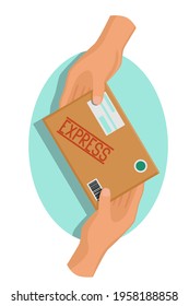 Enviando mano a mano. Gráficos vectoriales en un fondo blanco aislado.
