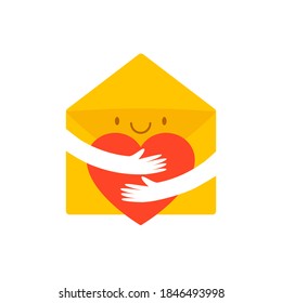 Sending Hugs. Envelope hugs heart icon. Clipart image isolated on white background.