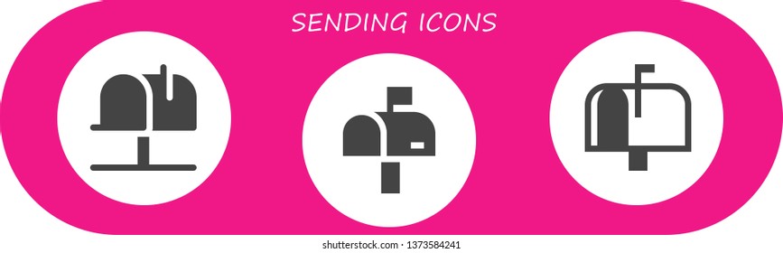 sending icon set. 3 filled sending icons.  Collection Of - Mailbox