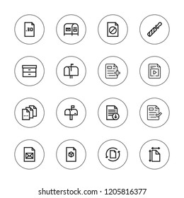 Sending icon set. collection of 16 outline sending icons with file, filing icons.