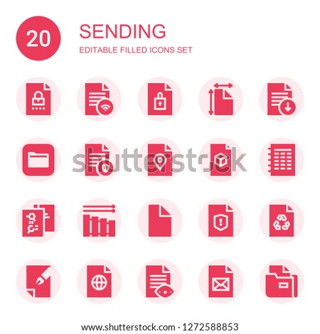 sending icon set. Collection of 20 filled sending icons included File, Files, Vibraphone