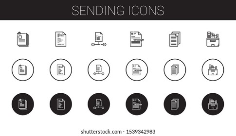 sending icons set. Collection of sending with files, file. Editable and scalable sending icons.