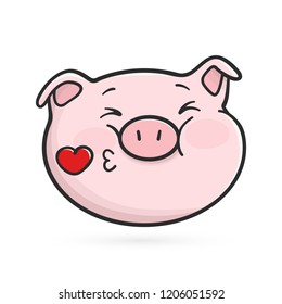 Sending a kiss emoticon icon. Emoji pig is sending a kiss