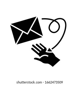 Icono de letra negra, ilustración conceptual, símbolo plano vectorial, signo de glifo.