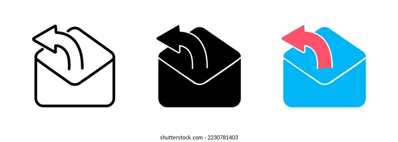 Enviar carta por el icono de línea vectorial de correo electrónico. Sobre cerrado con flecha en círculo. Carta de información con importantes datos corporativos enviados a la correspondencia comercial personal del buzón de correo en línea. Pasos 10