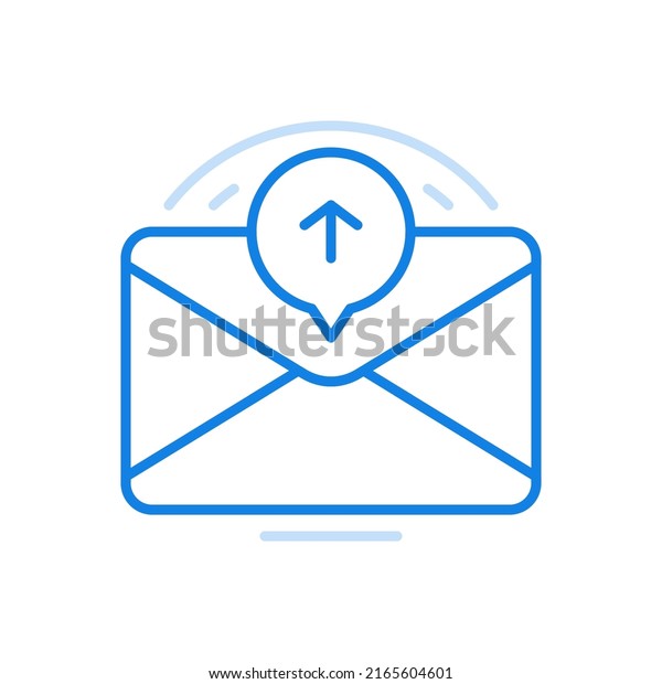 Sending letter by email vector line icon.\
Closed envelope with arrow in circle. Information letter with\
important corporate data sent to personal online mailbox commercial\
correspondence.