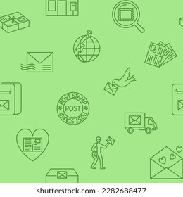 Sending letter seamless pattern in line style. Post service background. Vector illustration.