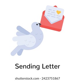 Sending letter through pigeon, flat style icon 