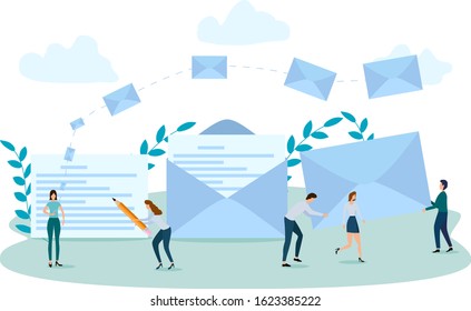 Sending letters by mail, postal service, email, envelopes, letters.Vector illustration for infographics for a landing page or mobile site.