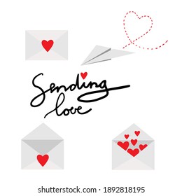 
sending love letter set on the white background