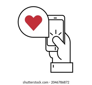 Sending love message concept. touch screen and phone icon. Editable vector for advertising, websites, banners, infographics.