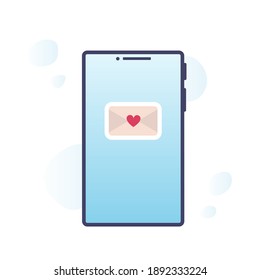 Sending love message concept. Web sites, banners, infographics design. Mobile phones with message, heart vector sign icon. Vector flat cartoon illustrations for valentine's day.