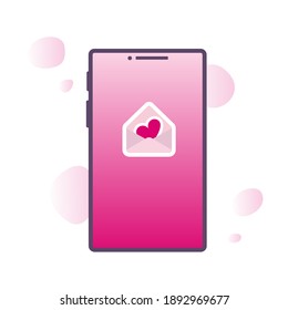Sending love message concept. Web sites, banners, infographics design. Mobile phones with message, heart vector sign icon. Vector flat cartoon illustrations for valentine's day.