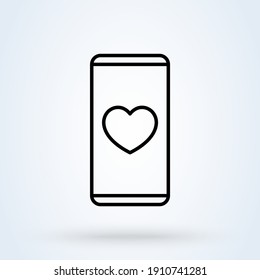 Sending love message line sign icon or logo. Phone and notifications concept. smartphone heart linear app vector illustration.