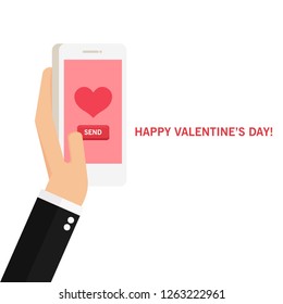 Sending love message to lover with red heart. Happy Valentines Day