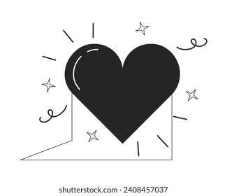 Sending love online black and white 2D line cartoon object. Romantic confession text message isolated vector outline item. Will you be my valentine social media monochromatic flat spot illustration