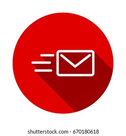 sending mail button icon isolated on red background with long shadow. flat icon