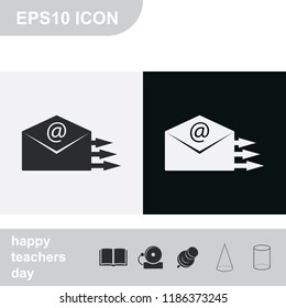 Sending mail flat black and white vector icon.