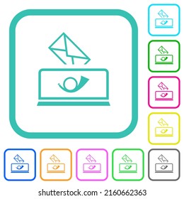 Sending mail outline vivid colored flat icons in curved borders on white background