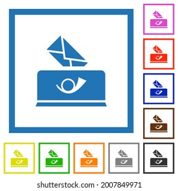 Sending mail solid flat color icons in square frames on white background