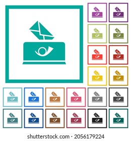 Sending mail solid flat color icons with quadrant frames on white background