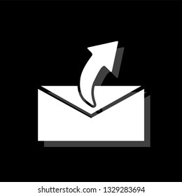 Sending mail. White flat simple icon with shadow