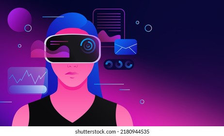 Sending Mails And Working In Metaverse. Virtual Reality Job Graphic Illustration. Vector Illustration