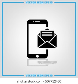 Sending message on phone icon. Trendy vector illustration eps10. Business logo.  Internet symbol for website design, mobile app. Modern concept flat mobile sign. 