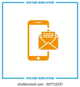 Sending message on phone icon. Trendy vector illustration eps10. Business logo.  Internet symbol for website design, mobile app. Modern concept flat mobile sign. 