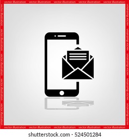 Sending message on phone icon. Trendy vector illustration eps10. Business logo.  Internet symbol for website design, mobile app. Modern concept flat mobile sign. 