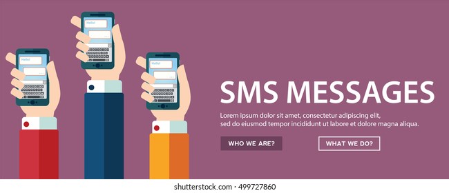 Sending messages sms flat, hands with smart phone.
