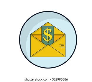 Sending Money with Envelope Flat Design Vector Illustration