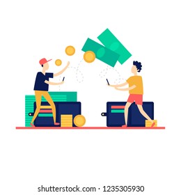 Sending money. Flat style vector illustration.