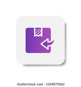 sending package box round icon in solid/glyph with stripes style in purple smooth gradient background, suitable for mobile and web UI, app button,  infographic, etc