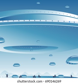 Sending the plane of the future and passengers aliens flying in a taxi for landing at the airport