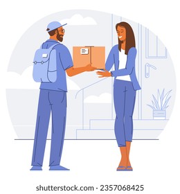Sending and rceiveing parcell. Postal delivery service. Man at counters, pick up points. Flat vector illustration. - Powered by Shutterstock - Get 15% off with code: PIKWIZARD15