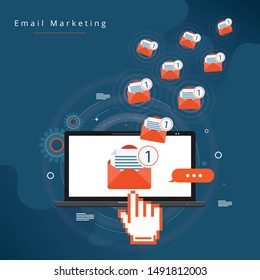 Sending or receiving email concept illustration. flat design. Email marketing. Broadcast email.