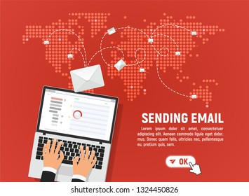 Sending and receiving email vector illustration. Send mail letters from laptop to anywhere in the world concept - Powered by Shutterstock - Get 15% off with code: PIKWIZARD15