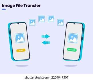 Sending and receiving an image file from one phone to another via the internet. successfully sending messages on a smartphone. vector illustration.