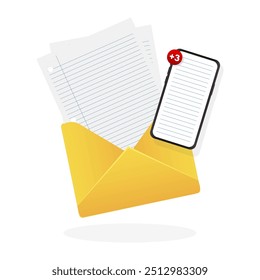 Sending and receiving messages. Email writing symbols. Vector illustration