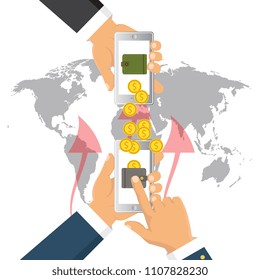 Sending and receiving money. Banking payment app. Vector illustration