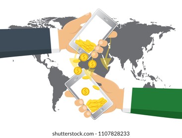 Sending and receiving money. Banking payment app. Vector illustration