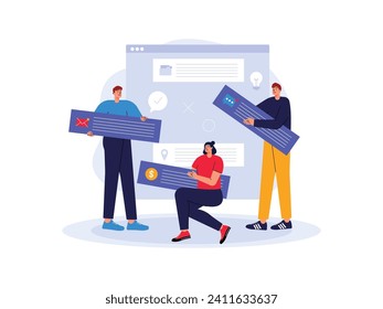 Sending a report that has been prepared together for presentation material, teamwork vector illustration.