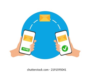 Enviando SMS por teléfono. Ilustración del vector